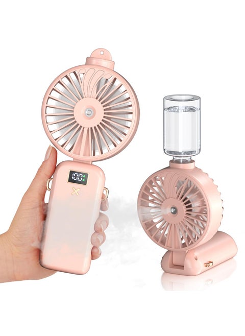 Handheld Fan With Water Mist Spray Handheld Misting Fan 5000Mah Large Capacity Battery Portable Mini Fan With USB Rechargeable Battery Operated And 5 Adjustable Speed For Travel And At Home