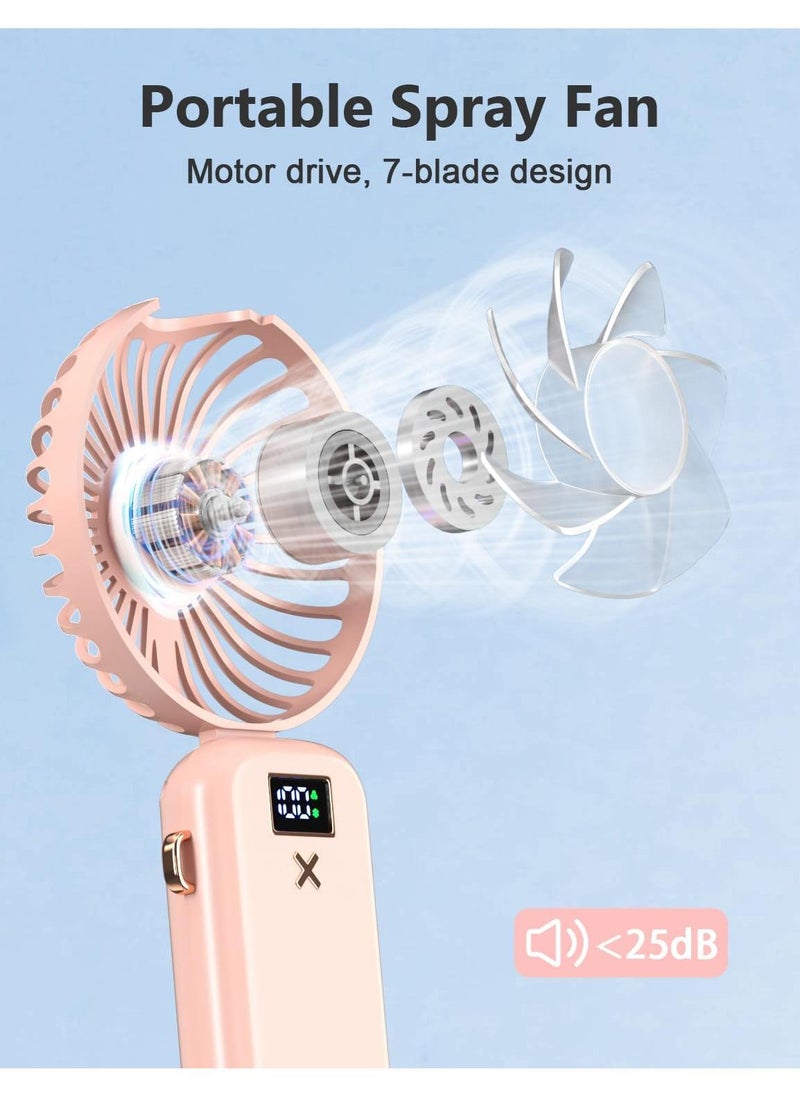Handheld Fan With Water Mist Spray Handheld Misting Fan 5000Mah Large Capacity Battery Portable Mini Fan With USB Rechargeable Battery Operated And 5 Adjustable Speed For Travel And At Home