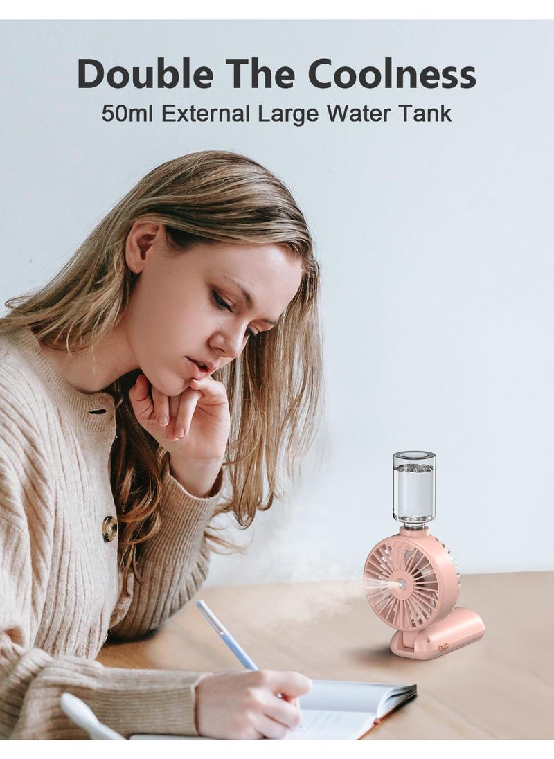 Handheld Fan With Water Mist Spray Handheld Misting Fan 5000Mah Large Capacity Battery Portable Mini Fan With USB Rechargeable Battery Operated And 5 Adjustable Speed For Travel And At Home
