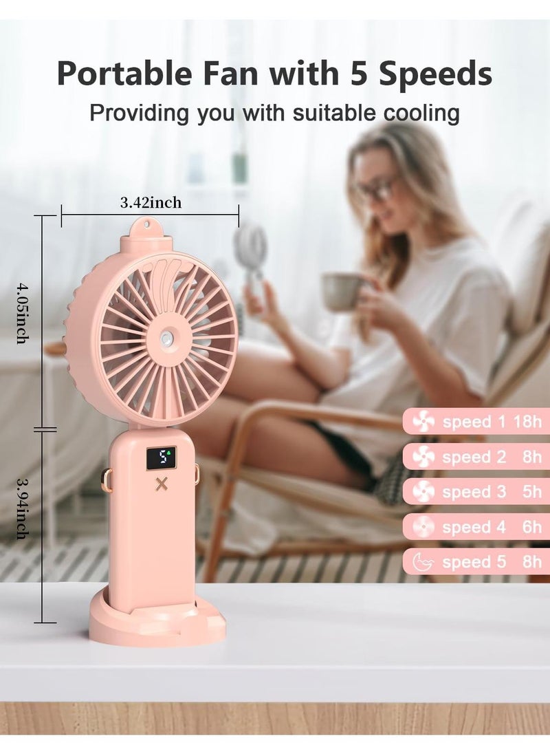 Handheld Fan With Water Mist Spray Handheld Misting Fan 5000Mah Large Capacity Battery Portable Mini Fan With USB Rechargeable Battery Operated And 5 Adjustable Speed For Travel And At Home