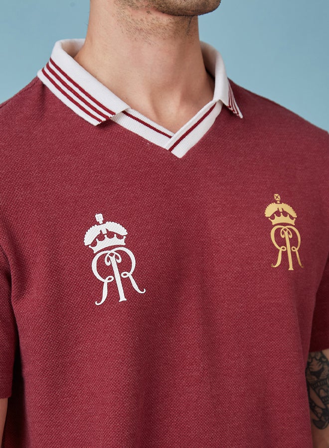 FanCode Men Maroon Popcorn Textured Premium Cotton Polo Neck T-Shirt  - Image 3