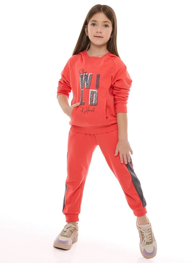 victor and jane Victor And Jane Girls Coral Graphic Hoodie and Joggers Set