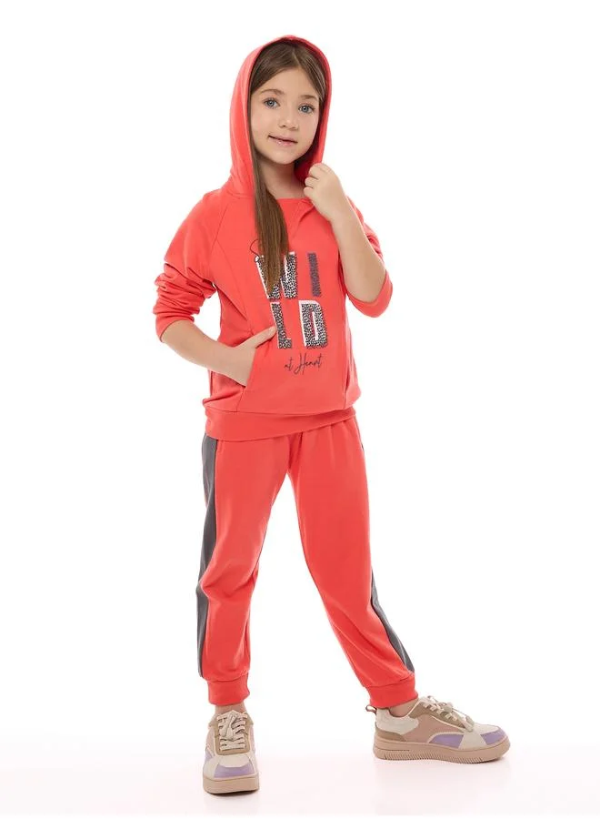victor and jane Victor And Jane Girls Coral Graphic Hoodie and Joggers Set