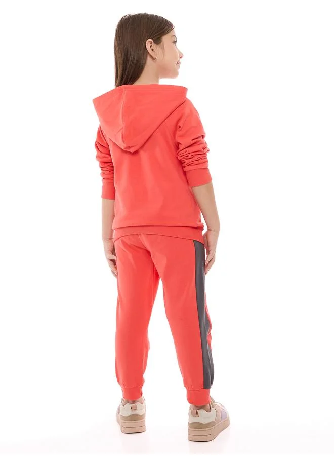 victor and jane Victor And Jane Girls Coral Graphic Hoodie and Joggers Set