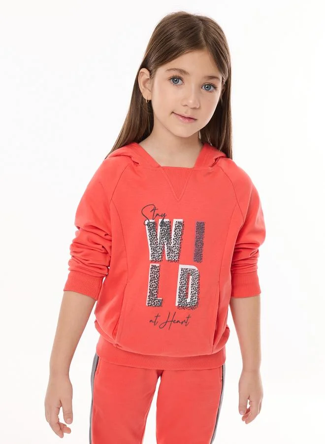 victor and jane Victor And Jane Girls Coral Graphic Hoodie and Joggers Set