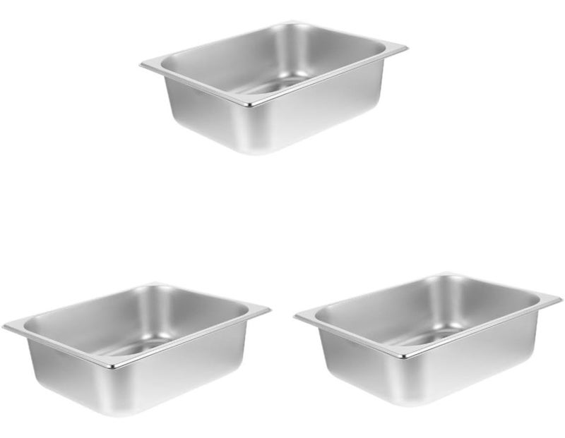 3 Pack Stainless Steel Buffet Pan Serving Trays 32 30X17 20X6 50CM Meal Prep Food Containers Easy Clean - Image 1