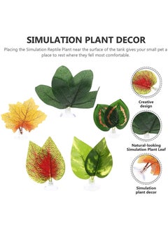 Generic Reptile Plants Leaves, 5Pcs Artificial Plants, Terrarium Plants Habitat Decoration Accessories Decorate Grass Leaf with Suction Cup for Gecko Snake Tortoise, Decorative Landscaping Simulation Plant  - Image 4