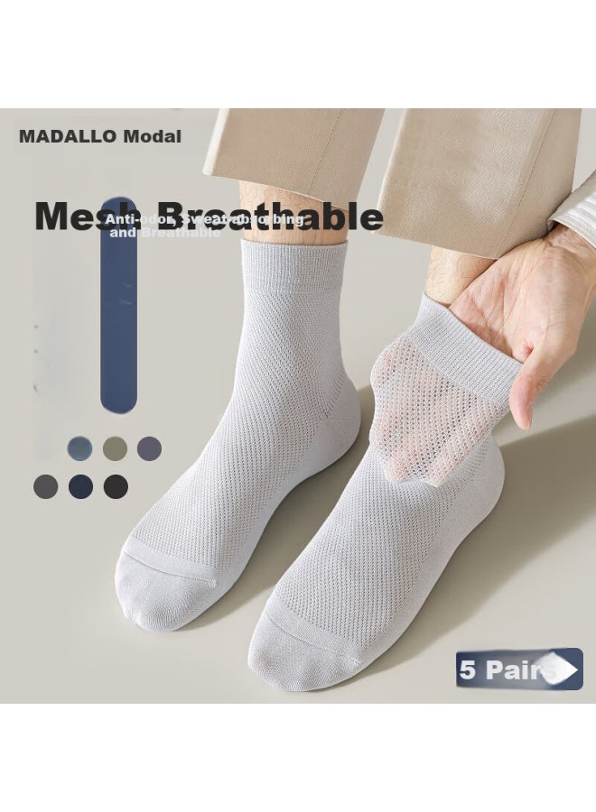 Modal 5 Pairs Men'S Mesh Mid-Calf Socks Summer Thin Business Cotton Socks Boxed 7A Antibacterial Breathable Long Tube Socks - Image 2