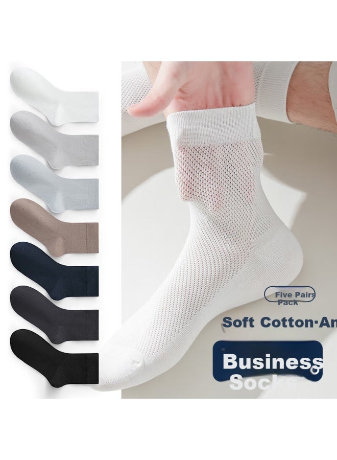 Modal 5 Pairs Men'S Mesh Mid-Calf Socks Summer Thin Business Cotton Socks Boxed 7A Antibacterial Breathable Long Tube Socks - Image 3