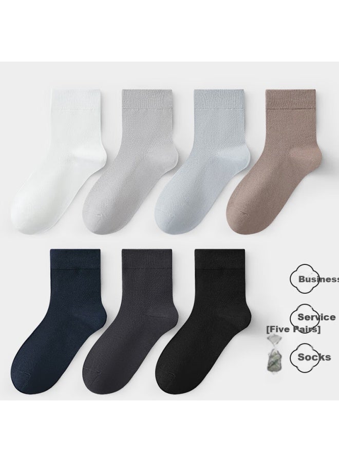 Modal 5 Pairs Men'S Mesh Mid-Calf Socks Summer Thin Business Cotton Socks Boxed 7A Antibacterial Breathable Long Tube Socks - Image 4