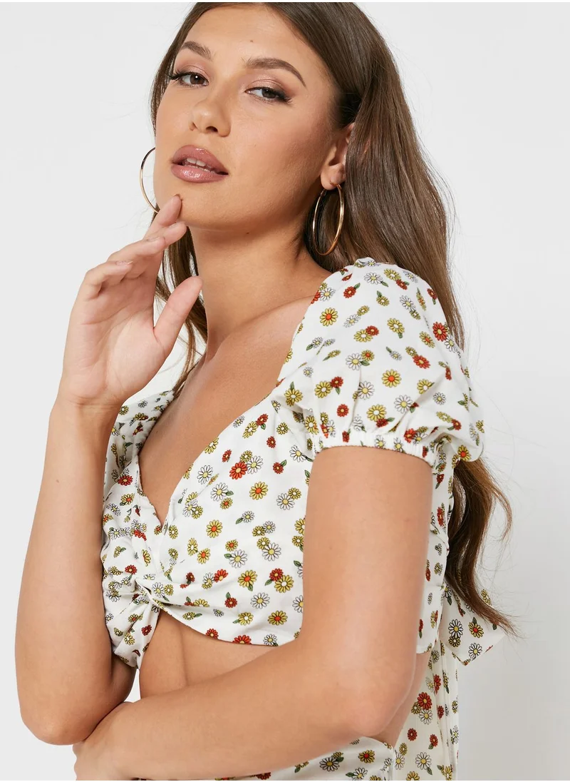 GLAMOROUS Sweetheart Neck Printed Crop Top