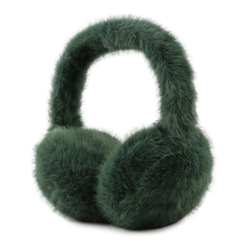 PESAAT Fluffy Ear Muff for Women Plush Foldable Earmuffs Kids Winter Earmuffs Girls Boys Cold Weather Ear Warmer (Army Green) - Image 1
