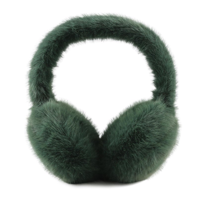PESAAT Fluffy Ear Muff for Women Plush Foldable Earmuffs Kids Winter Earmuffs Girls Boys Cold Weather Ear Warmer (Army Green) - Image 2