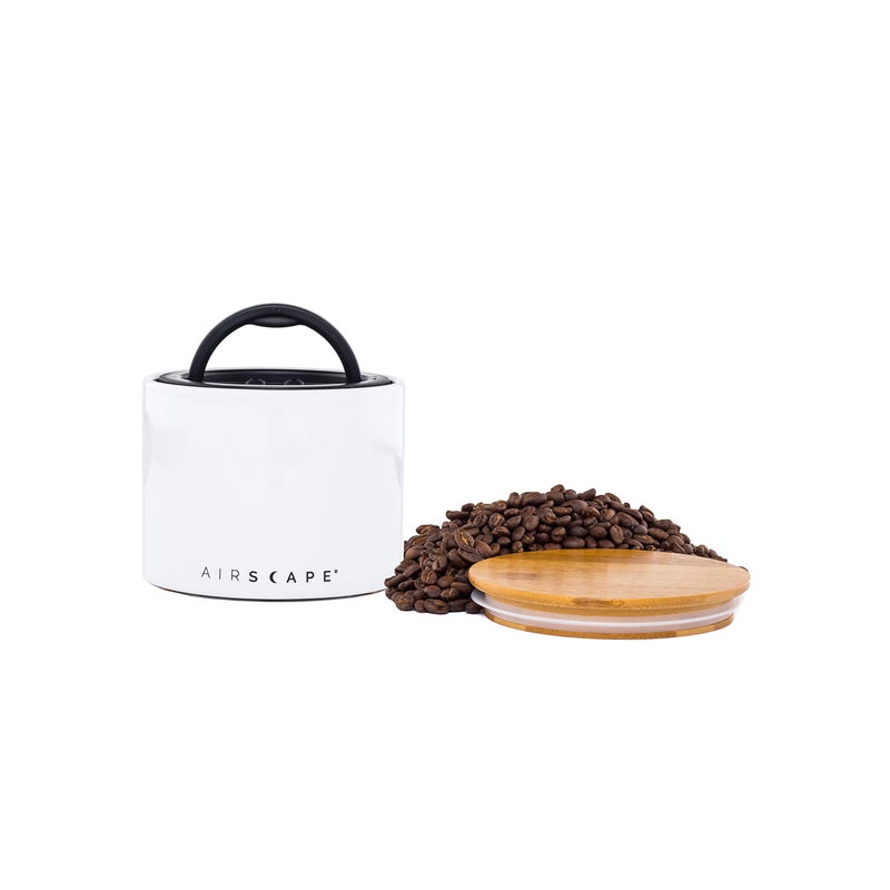 Planetary Design AirScape Planetary Design Ceramic Coffee and Food Storage Canister â€“ Small 4-inch â€“ US Patented Airtight Inner Lid â€“ White with Bamboo Top - Image 1