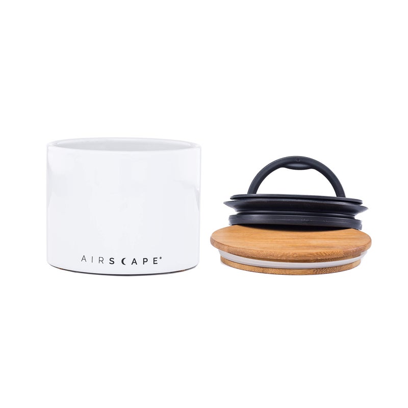 Planetary Design AirScape Planetary Design Ceramic Coffee and Food Storage Canister â€“ Small 4-inch â€“ US Patented Airtight Inner Lid â€“ White with Bamboo Top - Image 2