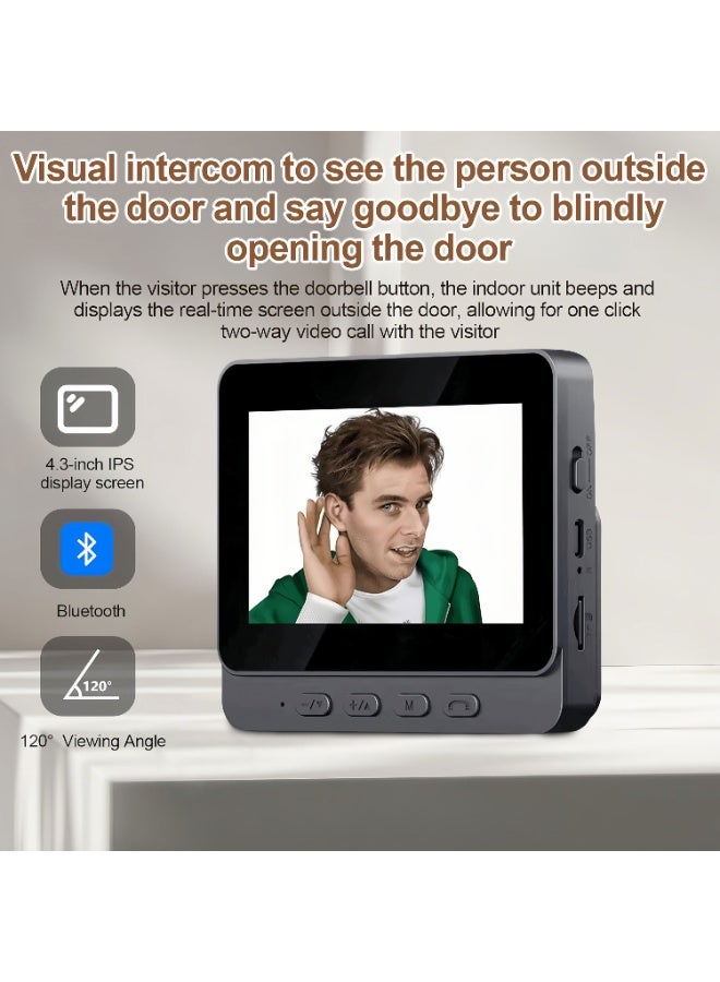 شاربدو 720p فيديو داخلي ، جسم باب الفيديو مع WiFi Monitor HD Camera 4.3 '' Color Screen Display Tuya عرض تطبيق حركة صوتية ثنائية الاتجاه (غير متضمن بطاقة الذاكرة)  - Image 3