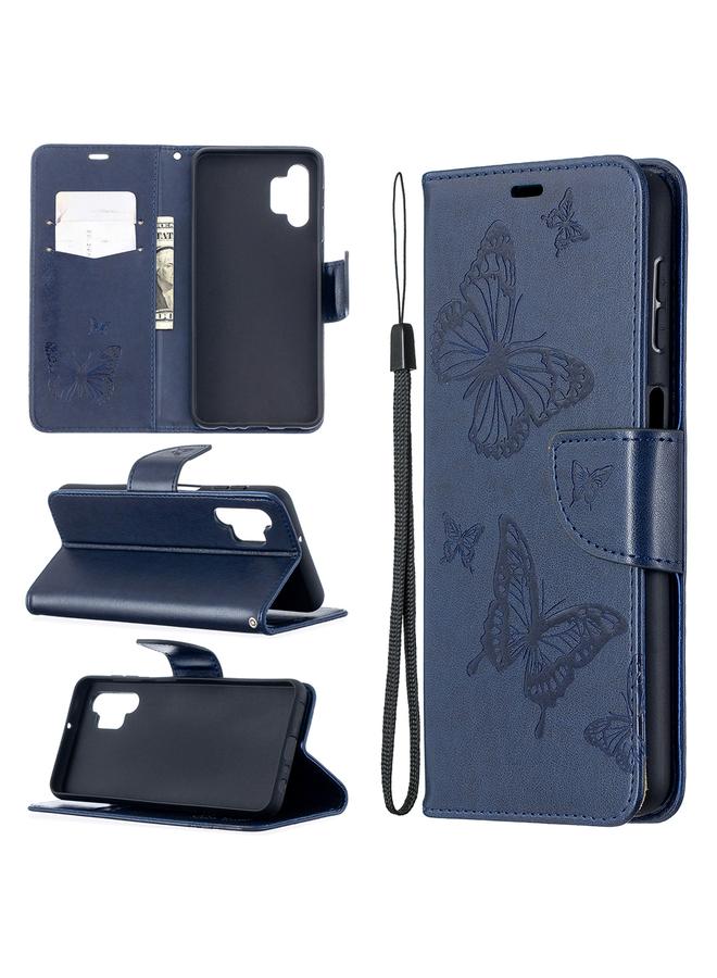 S-TOP Case For Samsung Galaxy A32 5G Embossing Two Butterflies Pattern Horizontal Flip PU Leather Case with Holder & Card Slot & Wallet & Lanyard - Image 1
