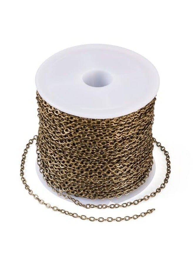 NIBEMINENT [66 Feet/ 20M] Stainless Steel Curb Chains, 3mm 304 Stainless Steel Flat Twisted Links Curb Chains Spool Bulk for Jewelry Making - Image 1