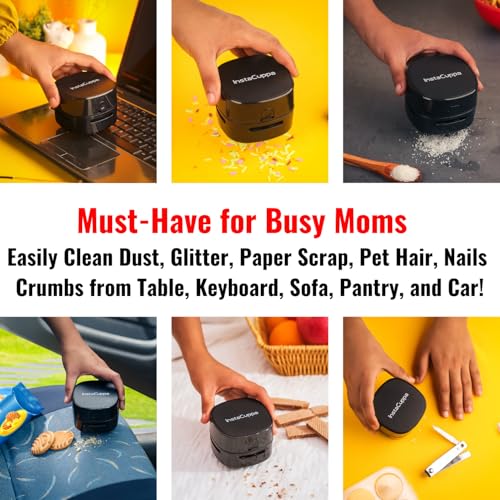 InstaCuppa Portable Mini Vacuum Cleaner, Battery Operated, Long Runtime, Strong Suction Power, Perfect for Busy Moms, Remove Dust, Paper Scrap, Pet Hair, Crumbs on Table, Keyboard, Sofa, Pantry - Image 2