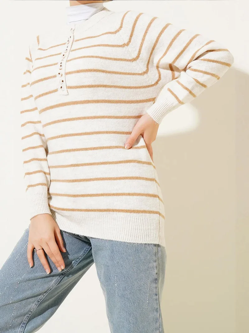 BIG DART BDART Striped Knit Sweater with Button Closure
