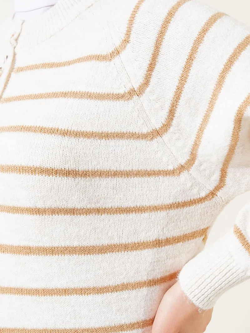 Big Dart Camel Brown BDART Striped Knit Sweater with Button Closure for Women | Best Price UAE
