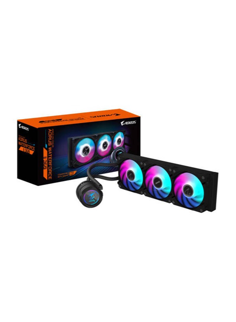 GIGABYTE AORUS WATERFORCE II 360 ARGB AIO Liquid CPU Cooler, 360mm Radiator, 3x 120mm ARGB Fans with EZ-Chain Daisy-Chain Design, 330° Rotatable Pump Block, Intel & AMD Socket Compatibility, Advanced PWM Fan & Pump Control, RGB Fusion 2.0 Sync, Quiet High-Performance Cooling | GP-AORUS WATERFORCE II 360 - Image 1
