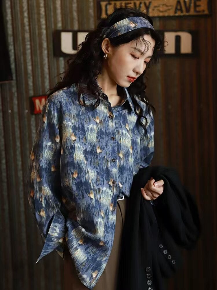 Sister gathering uniform wedding wedding bridesmaid group photo performance clothing 90s retro Hong Kong style floral shirt - Image 1
