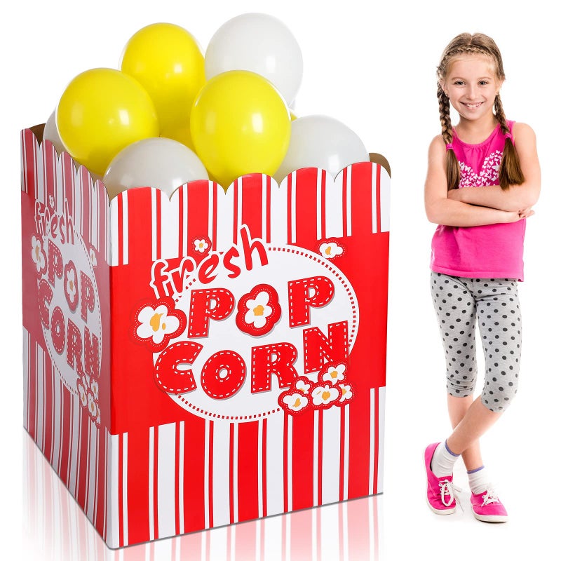 Kathfly Giant Popcorn Box with Balloons Stand up 3D Box Cardboard Stand up Giant Movie Popcorn for Movie Themed Party Carnival and Party Decorations 315 Inch1 Piece