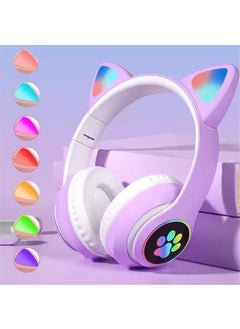 Qasul Stn-28 Cat Ear Headphones New Cute Fashion Bluetooth 5.0 Headset High Sound Smart LED Light  - Image 1