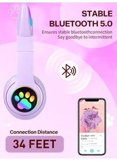 Qasul Stn-28 Cat Ear Headphones New Cute Fashion Bluetooth 5.0 Headset High Sound Smart LED Light  - Image 4