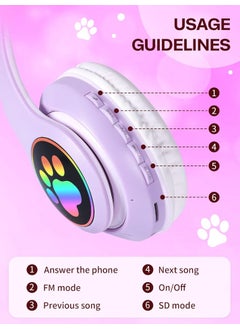 Qasul Stn-28 Cat Ear Headphones New Cute Fashion Bluetooth 5.0 Headset High Sound Smart LED Light  - Image 2