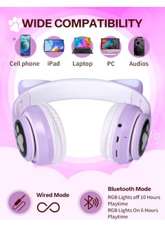 Qasul Stn-28 Cat Ear Headphones New Cute Fashion Bluetooth 5.0 Headset High Sound Smart LED Light  - Image 5