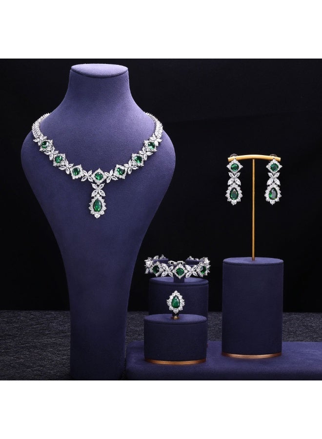 Ciara Copper zircon necklace earrings, luxurious sparkling colorful gemstones, bride's wedding dress, party fashion accessories - Image 1
