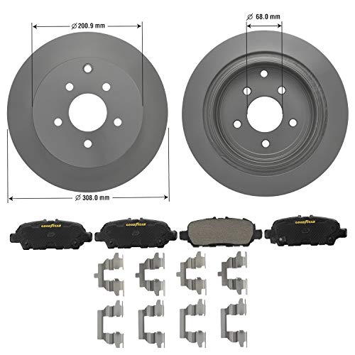 Goodyear Brakes PRK68816R | Rear Brake Kit w/Pair (2) of Coated Brake Rotors & Ceramic Brake Pads fit Infiniti FX35 12-03, FX37 2013, FX45 08-03, JX35 2013, M35h 13-12 & More - See Applications Below - Image 2