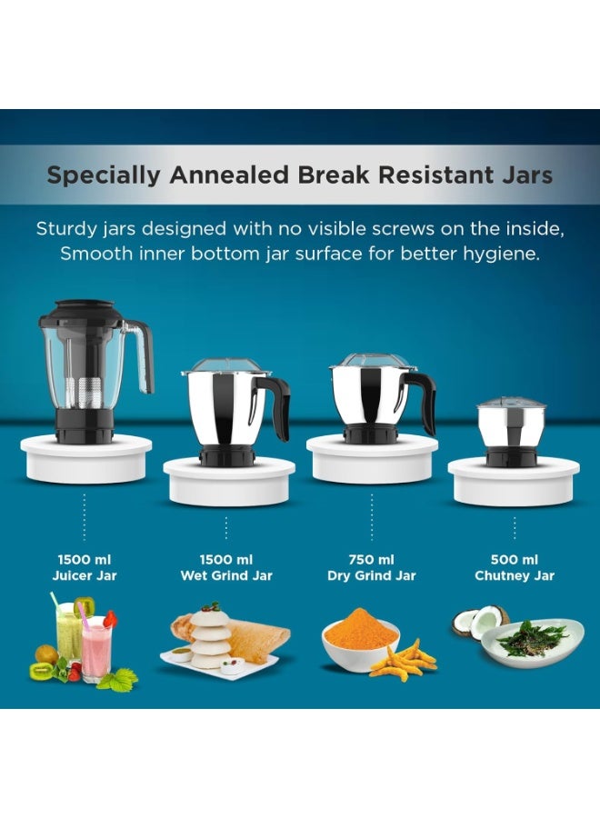 Butterfly Magneto Mixer Grinder with 4 Jars | 1000W TorX23 Motor | Contra Curv Jar & Blade Design | Specially Annealed Jars| Ink Blue - Image 2