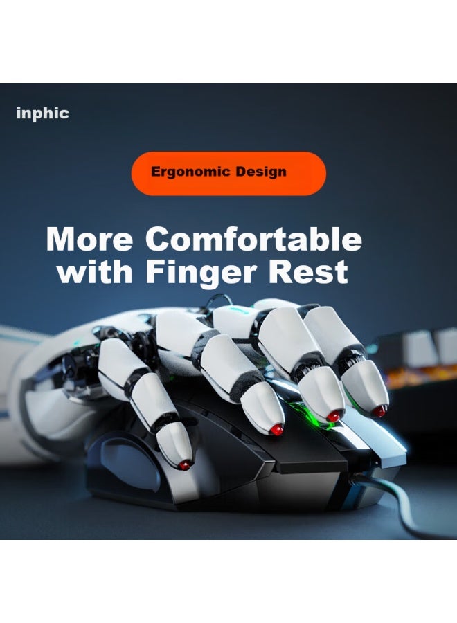 Inphic W1 Wired Gaming Mouse Macro Definition Ergonomic Silent Home Office Laptop Desktop Usb Universal Black - Image 2