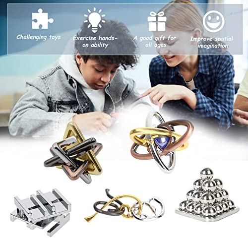 RoseFlower 5 pcs IQ Test Puzzle Brain Teaser Metal Wire Puzzles Mind Game Educational Toys High Difficulty Disentanglement Unlock Interlock Game Magics Toy for Kids Adults Challenge Interlock Toy - Image 5
