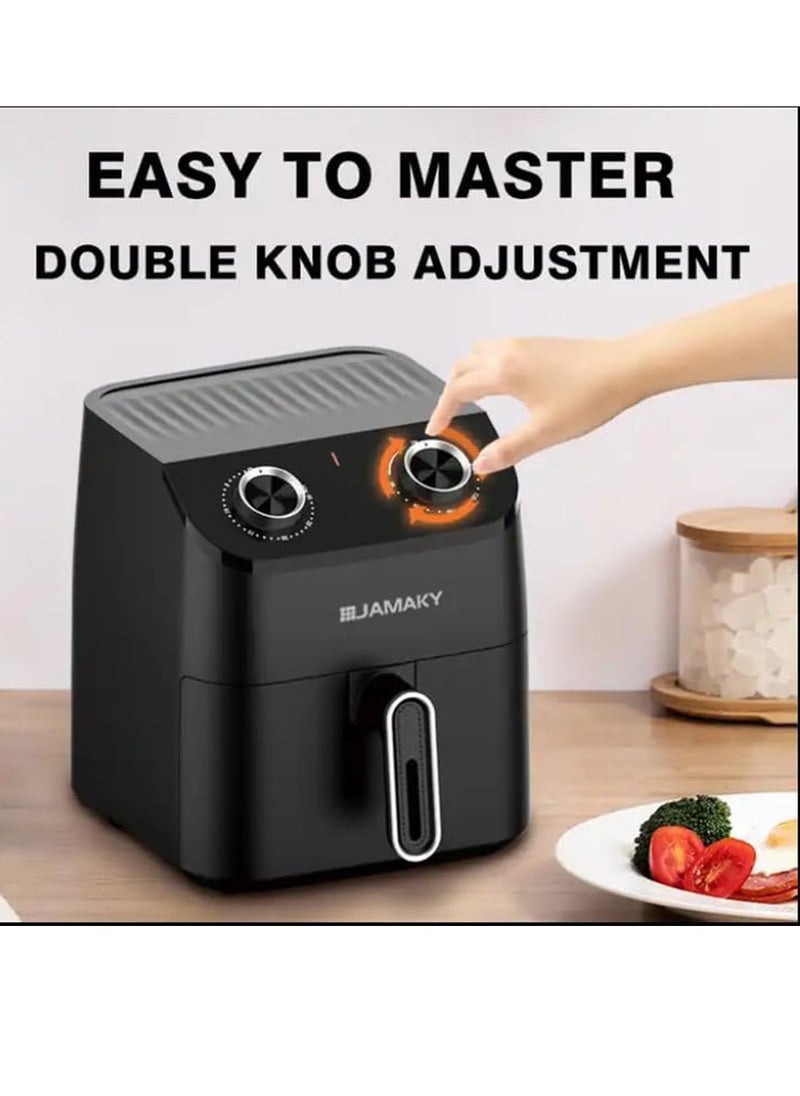 JAMAKY Italy - Air fryer with Italian technology for cooking healthy food, oil-free, with a power of 1800 watts, 5.5 liters, black - JMK5004, for home and kitchen use, elegant design, practical and easy to use - Image 1