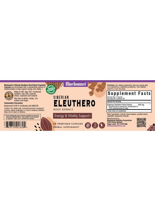 Bluebonnet Eleuthero Root (replaces Siberian Ginseng 500mg) - 60 - VegCap - Image 2