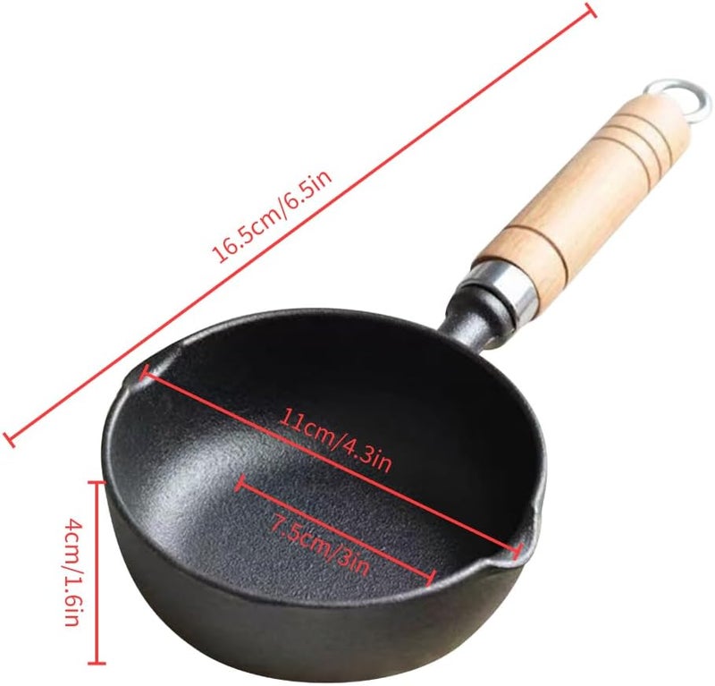 HAOHIZE 4.3 inch Mini Egg Frying Pan Cast Iron Bowl for Sauces Oil Heating Milk Butter Warmer Pot with Wood Handle Multi Functional Cooking Even Heat Distribution Kitchen - Image 2