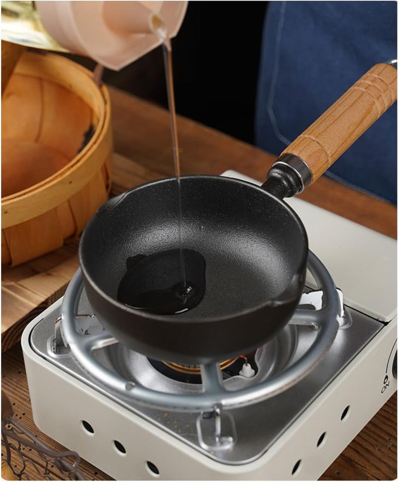 HAOHIZE 4.3 inch Mini Egg Frying Pan Cast Iron Bowl for Sauces Oil Heating Milk Butter Warmer Pot with Wood Handle Multi Functional Cooking Even Heat Distribution Kitchen - Image 3
