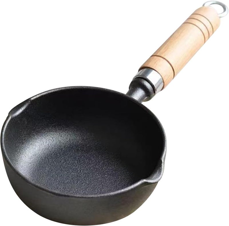 HAOHIZE 4.3 inch Mini Egg Frying Pan Cast Iron Bowl for Sauces Oil Heating Milk Butter Warmer Pot with Wood Handle Multi Functional Cooking Even Heat Distribution Kitchen - Image 1