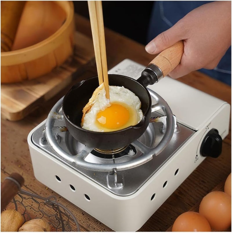 HAOHIZE 4.3 inch Mini Egg Frying Pan Cast Iron Bowl for Sauces Oil Heating Milk Butter Warmer Pot with Wood Handle Multi Functional Cooking Even Heat Distribution Kitchen - Image 5