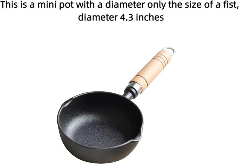 HAOHIZE 4.3 inch Mini Egg Frying Pan Cast Iron Bowl for Sauces Oil Heating Milk Butter Warmer Pot with Wood Handle Multi Functional Cooking Even Heat Distribution Kitchen - Image 4
