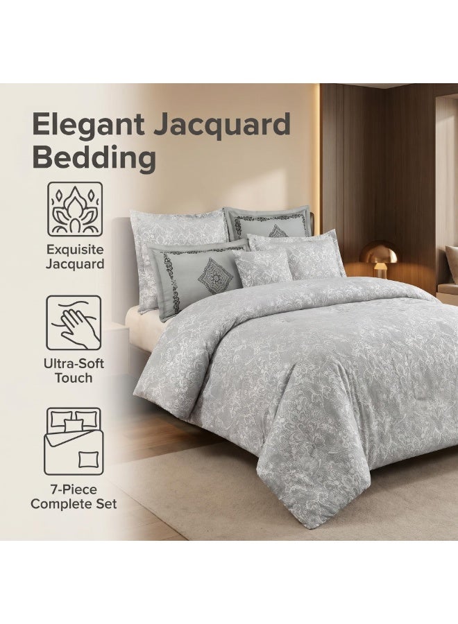 ShinyFlower Luxury Jacquard Comforter Set 7Pcs King Size, 400GSM Quilt Bedding Set with Fitted Sheet & Pillow Covers - Image 2