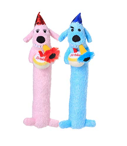 Multipet Loofa Dog Plush Toy w/ Birthday Hat - Squeaky Dog Toy for Dogs - Soft Plush - Stuffed Animal Dog Toys for Playing (1 Count, 12”, Random Color Surprise) - Image 4