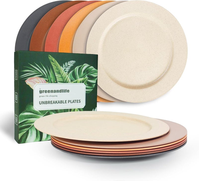 greenandlife 10inch6pcs Dishwasher  Microwave Safe Wheat Straw Plates Alternative for Plastic Plates Lightweight Reusable Unbreakable Dinner Plates Nontoxin BPA Free for Kids Adults - Image 1