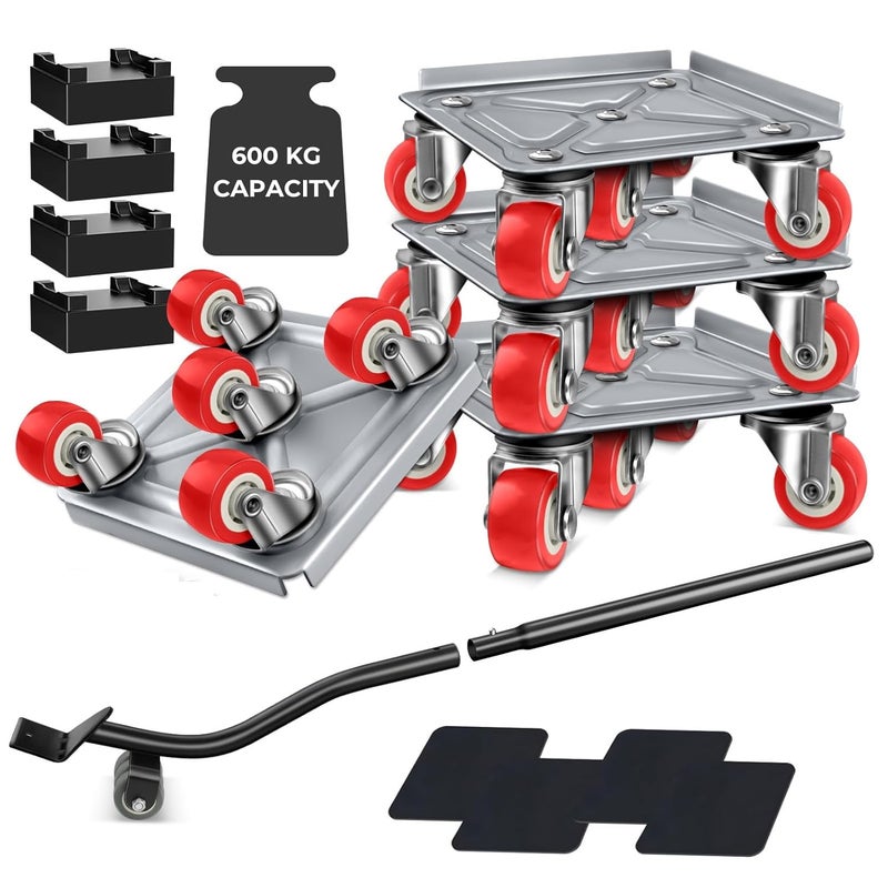 Zaptec Furniture Moving Tool Set - Heavy Duty Steel 600KG Capacity with 5 360° Rotating Wheels -Lifter & Roller for Bed Sofa Wardrobe Table Fridge Washing Machine - Move Furniture & Appliances Easily - Image 1
