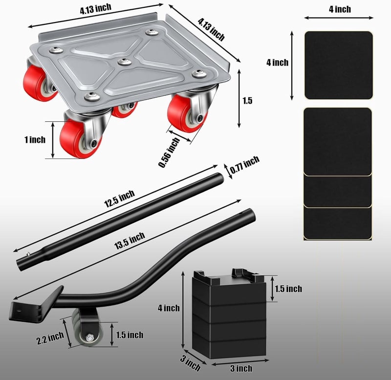 Zaptec Furniture Moving Tool Set - Heavy Duty Steel 600KG Capacity with 5 360° Rotating Wheels -Lifter & Roller for Bed Sofa Wardrobe Table Fridge Washing Machine - Move Furniture & Appliances Easily - Image 2