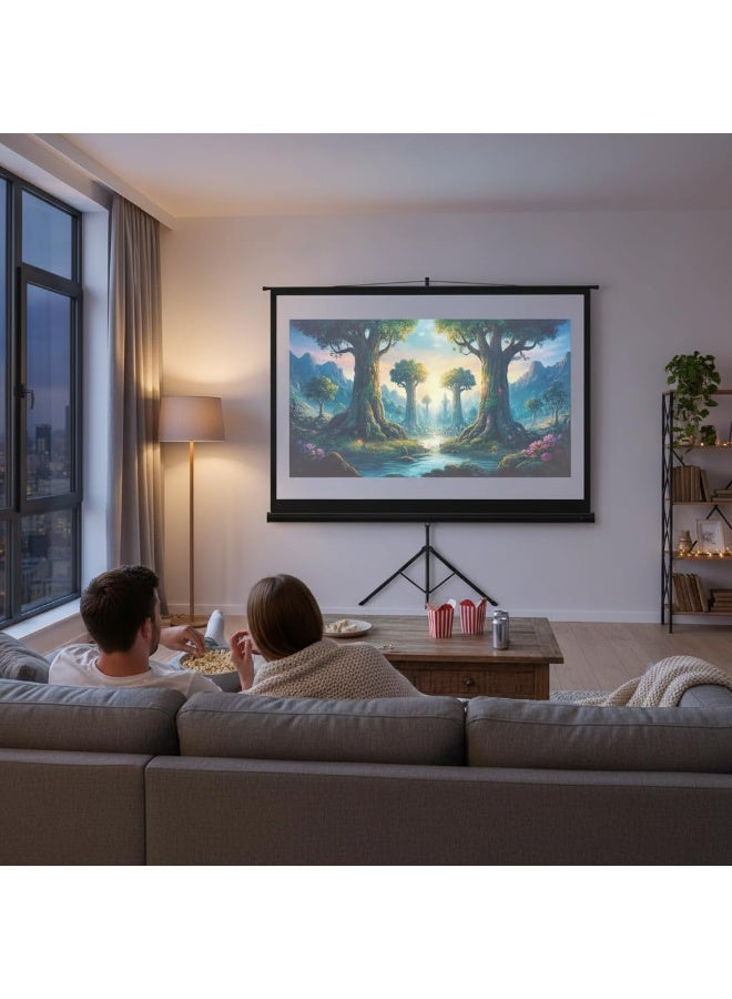 بورودو شاشة عرض ترايبودية بحجم 100 بوصة مع زاوية عرض 160° وقماش أبيض غير لامع من PVC / قاعدة ترايبود مستقرة /نسبة عرض إلى ارتفاع 4:3 / سطح خالٍ من التجاعيد / شاشة محمولة للاستخدام الداخلي والخارجي للسينما المنزلية، الفصول الدراسية والمؤتمرات - أبيض - Image 4